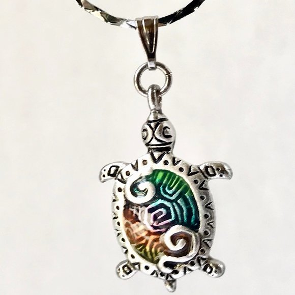 Silver Sea Turtle Pendant Necklace Colorful Enamel Plated 19" Nautical Island - Picture 11 of 14